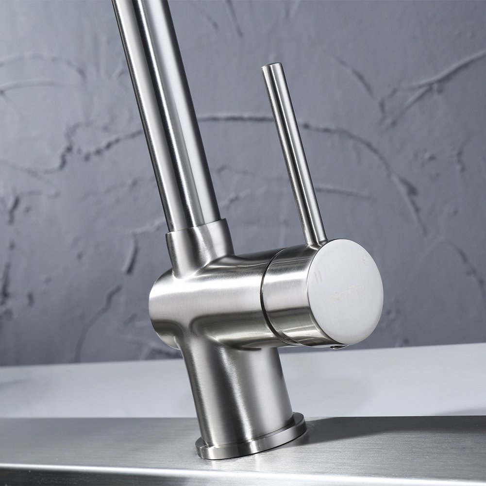 Sontiy Kitchen Faucet Lead free Brass Kitchen Faucet Single Handle Kitchen Sink Faucet 360 Degree Swivel Good Valued Modern Hot & Cold Faucet Mixer 5 YEARS WARRANTY Brushed Nickel