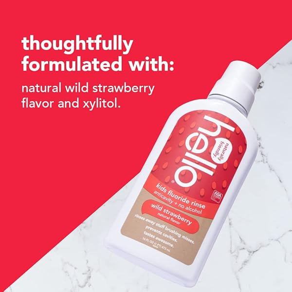 HELLO KIDS WILD STRAWBERRY NATURAL FLAVOR ANTICAVITY FLUORIDE RINSE – VEGAN, ALCOHOL FREE, AND SLS FREE MOUTHWASH FOR CHILDREN AGE 2 AND UP – 16 OUNCE (PACK OF 3)