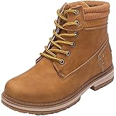 Athlefit Women's Work Waterproof Hiking Combat Boots Lace up Low Heel Booties Ankle Boots