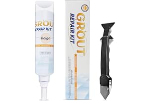 Lskysaga Tile Grout Repair Kit - Grout Filler, Grout Repair Paste with Silicone Trowel Scraper, Fast Drying Grout Repair Kit for Bathroom Shower Kitchen Floor Tile, Waterproof (17.64 oz, Beige)