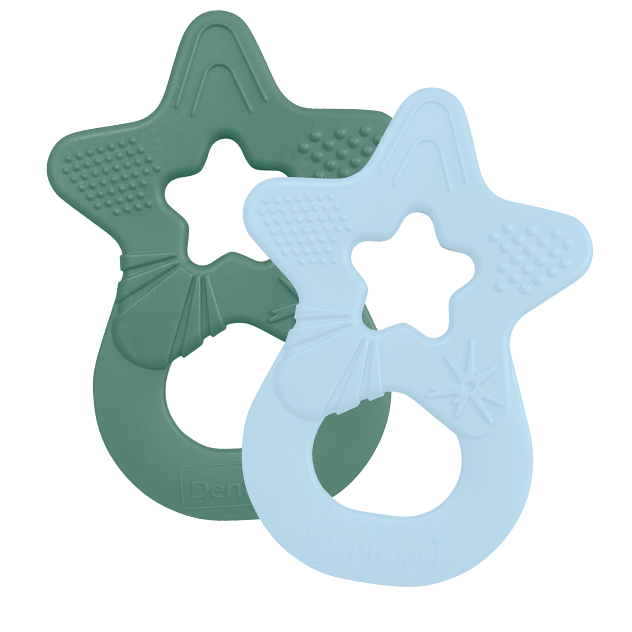 dentistar Star Teether Pack of 2, Teething Baby Toy for Infants Aged 3+ Months, Soft Silicone Baby Teething Ring for Tooth and Gum Pain Relief, Made in Germany - Green & Light Blue
