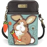 CHALA Woodland Animal Collection Cell Phone Crossbody Purse-Women PU Leather/Canvas Multicolor Handbag with Adjustable Strap - Bunny - blue