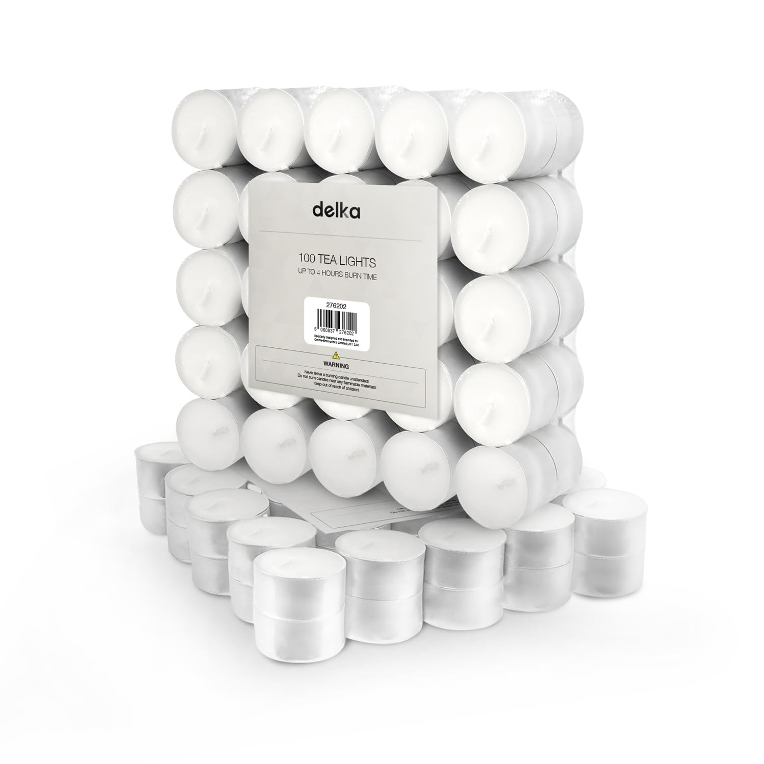 delka Unscented Tea Lights White-Long-Lasting 4 Hour Burn Time-Smoke-Free Bright Flame-Ideal for Weddings, Events, Aromatherapy, Home Décor, and Emergency Use-Premium Quality (White, 4 Hour 100 Pack)