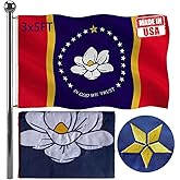 Jayus Embroidery New Mississippi Ms State Magnolia Flags 3x5 Outdoor Double Sided Heavy Duty Mississippi Ms Flag Banner with 2 Grommets