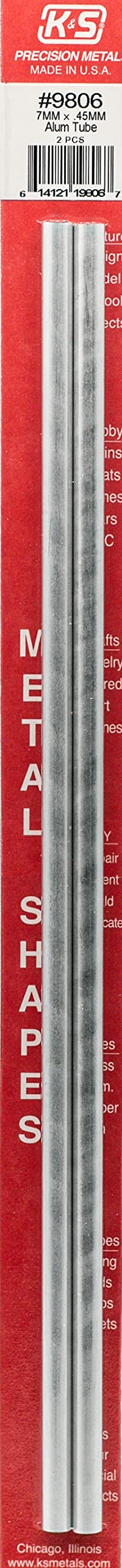 Photo 1 of K&S 9806 Round Aluminum Tube, 7mm OD x 0.45mm Wall x 300mm Long, 2 Pieces, Made in The USA