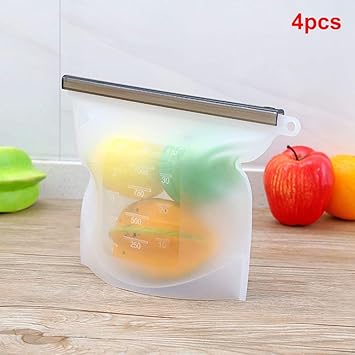 Silicona Comida Preservación Bolsa Almacenaje, 4pcs / Juego ...