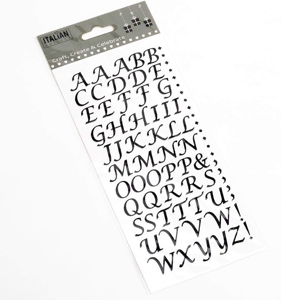 Italian Options 15mm Script Black Glitter Self Adhesive Alphabet Letters Craft