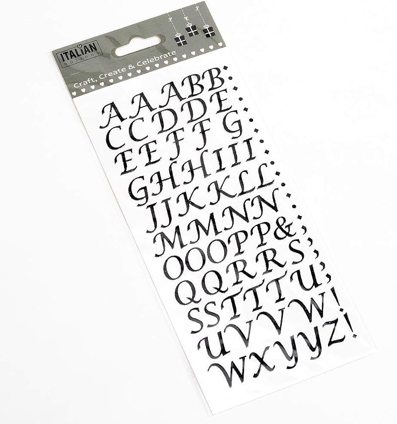 Italian Options 15mm Script Black Glitter Self Adhesive Alphabet Letters Craft