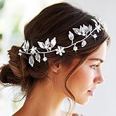 Yean Bride Wedding Hair Vine Headband Gold Leaf Bridal Accessories for Women (Silver)