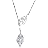 AXOMY Leaf Necklace 925 Sterling Silver Long Y Leaf Adjustable Pendant Jewelry Gift for Women