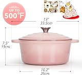 Overmont 26cm Enamelled Cast Iron Round Casserole Pot with Lid Pink 5.5QT view 2