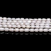 Pearl Beads, Natural Oval Freshwater Cultured Pearl Loose Beads 6-7mm 14.2 inch Quality Level A (2 Strands) for Jewelry Making Deco Charms Necklace as Gift