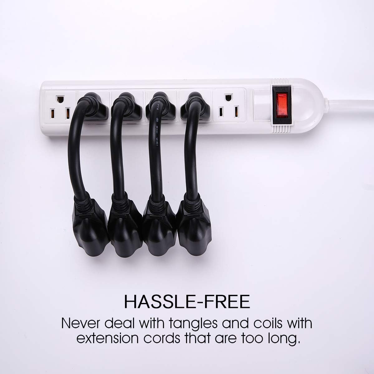 [UL Listed] Miady Short Power Extension Cord Outlet Saver, 16AWG/13A, 3 Prong (4 Pack, Black, 8 Inch): Home Audio & Theater