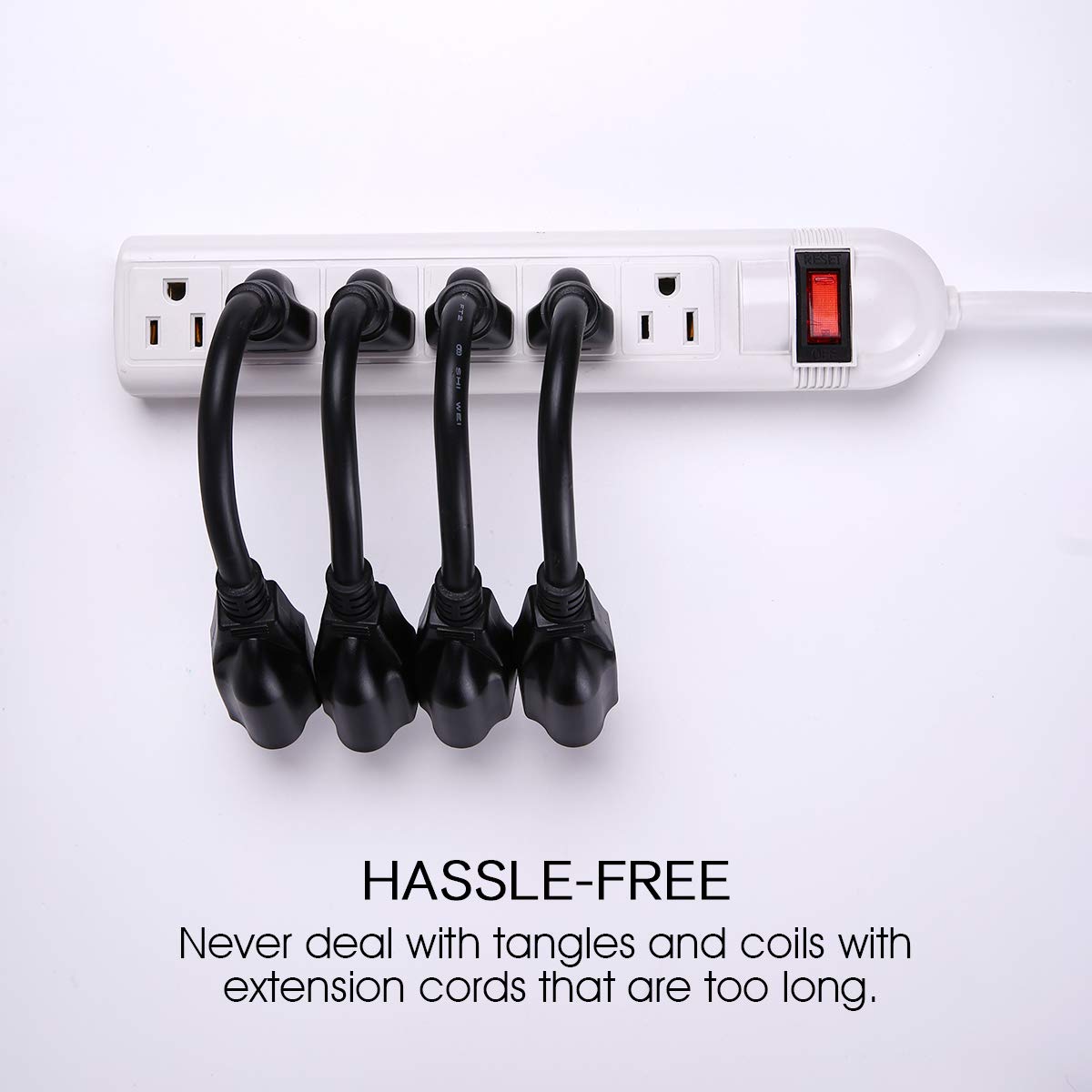 UL Listed 16AWG/13A 3 Prong 4 Pack, Black, 8 Inch Miady Short Power