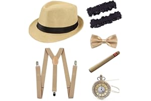 Gionforsy 1920s Accessories for Men 20s Gatsby Gangster Costume Accessories Set Panama Hat Set Roaring 20s Costume