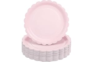 Goodlluck 50 Pcs Light Pink Paper Plates 9 Inch Scalloped Disposable Dessert Plates, Cute Small Cake Appetizer Plates for Bir
