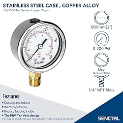 SENCTRL 200 Psi Pressure Gauge, 2" Dial Size, 1/4