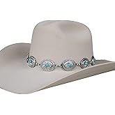 Silver Concho Chain Hat Band with Blue Stone – Adjustable Western Metal Band for Cowboy Hats – Oval Conchos – Fits Most Adult Sizes – Hat Not Included