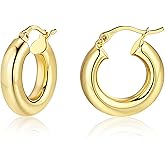 BOUTIQUELOVIN 14K Gold Plated Hoop Earrings for Women Hypoallergenic Thick Chunky Hoop Earrings Lightweight Tube Design