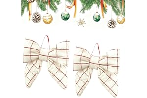 Red and White Plaid Decorative Christmas Bow, Hanging Wreath Bows, Large Fabric Ribbon Ornament for Holiday Tree, Garland, Fr
