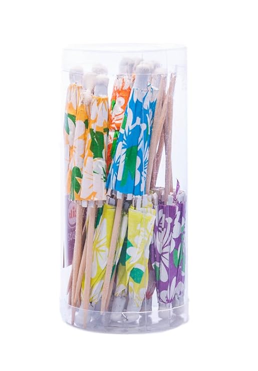 tib 10802 Hawaii Eis-/Papierschirm 24 Stück pro PVC-runde Box, mehrfarbig, Einheitsgröße
