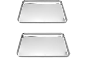 QWORK Surgical Tray, 2 Pack, Stainless Steel Flat Bottom Tray, for Medical Instruments, Tattoo, Surgical Supplies, 15-3/4 x 1