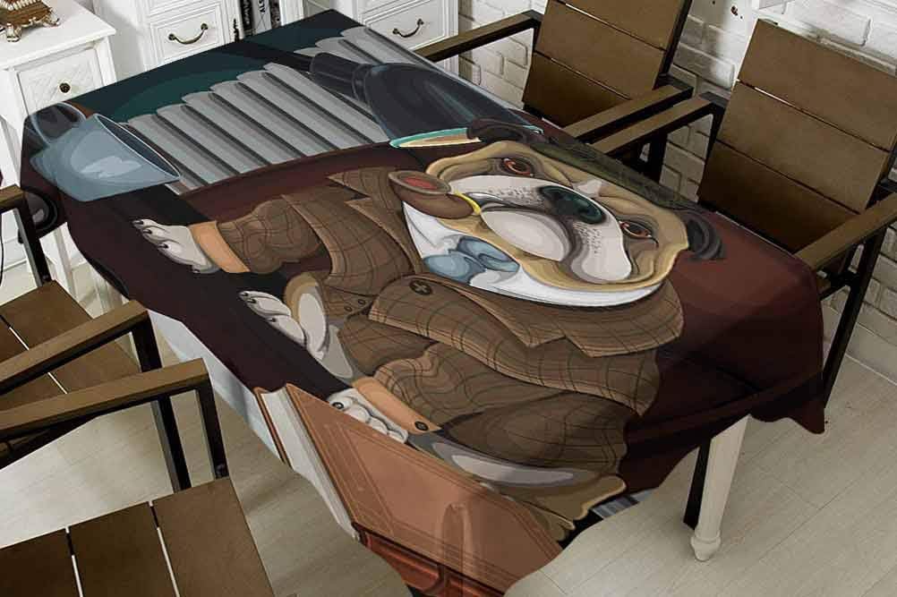 FANOEWI Colorful Rectangle Tablecloth English Bulldog Traditional English Detective Dog with a Pipe and Hat Sherlock Holmes Image Multicolor 50x80 Inch