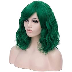 Mildiso Dark Green Wigs for Women Short Curly Wavy