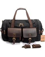 SUVOM Leather Canvas Duffle Bag Weekend Overnight Bag Travel Tote Duffel Luggage