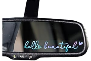 OFLYDESIGNS 2 x Hello Beautiful Car Mirror Decal, Holographic Affirmation Sticker, Rearview Mirror Decal, Cute Vinyl, Holographic Tumbler Sticker, Water Bottle Decor, Vinyl Tumbler Decor