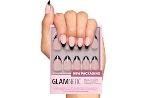 Glamnetic Press On Nails - Caviar | Semi-Transparent, Short Almond Nails, Reusable | 15 Sizes - 30 Nail Kit with Glue