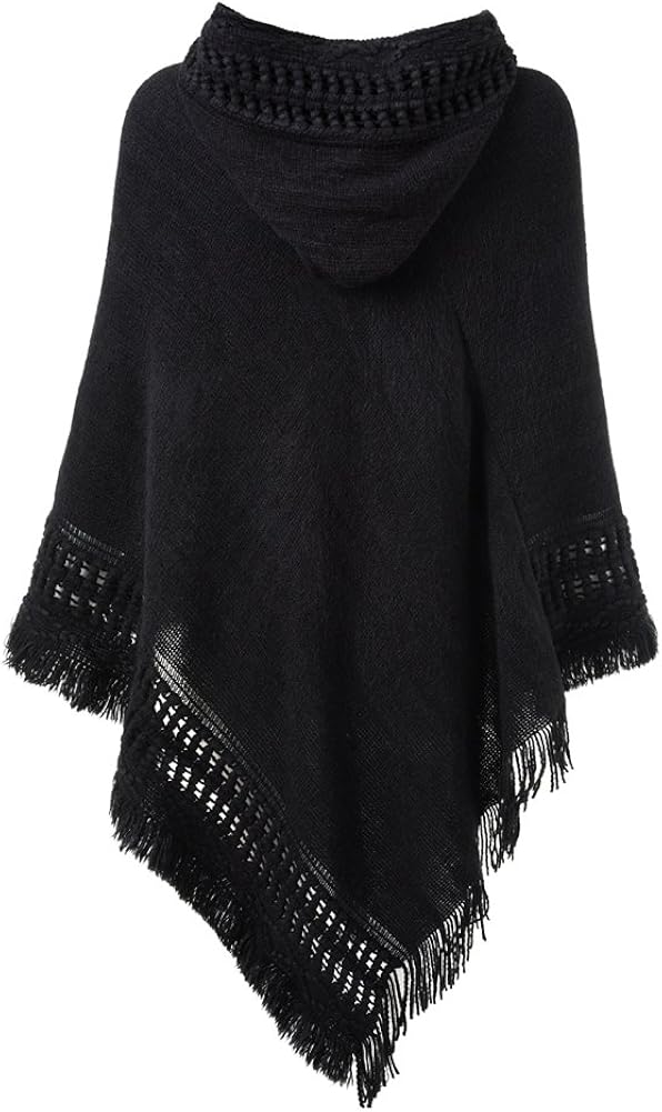 Ferand Ladies' Hooded Cape with Fringed Hem, Crochet Poncho Knitting Patterns for Women, Black at  Women’s Clothing store