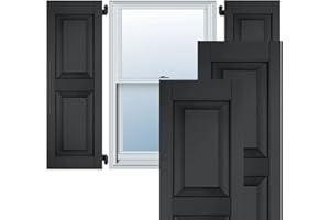 EKENA MILLWORK 15"W x 51"H Exterior Real Wood Pine Raised Panel Shutters (Per Pair), Black