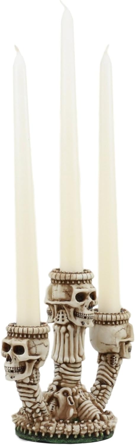 Ebros Gothic Trio Ossuary Graveyard Skulls and Skeleton Bones Candelabra Candle Holder Statue Wicked Skeletal Altar Shrine Figurine: Home & Kitchen