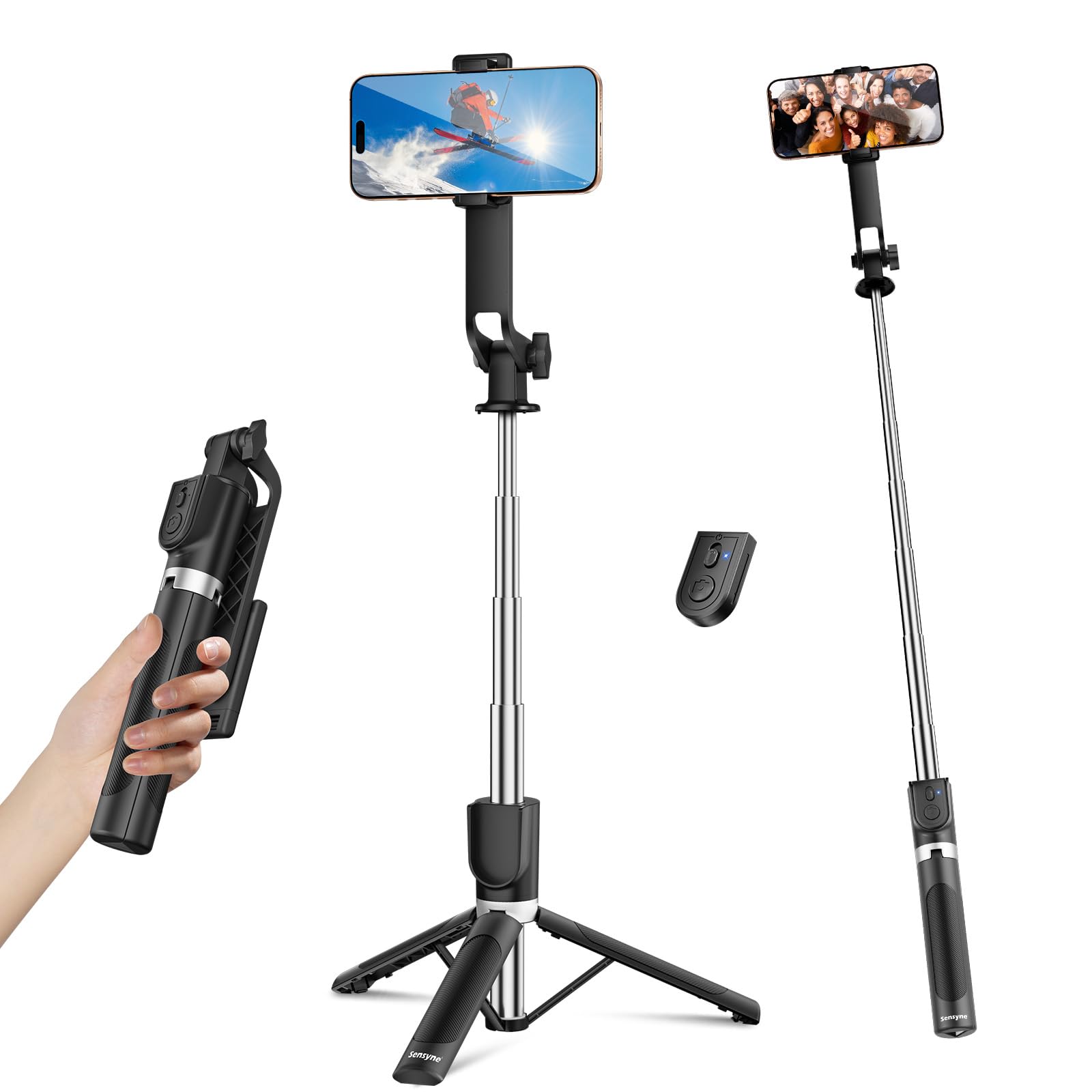 Sensyne Selfie Stick for Phone, Extendable Travel Tripod with Detachable Remote for Photography, Selfies, Compatible with All Cell Phones, Black