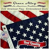 American Flag: American Made by Grace Alley - 3x5 FT US Flag Made In USA - Embroidered Stars and Sewn Stripes. This American Flag Meets US Flag Code.