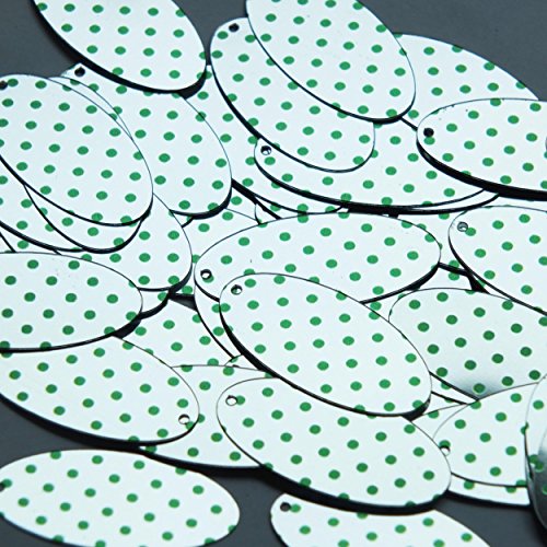 Sequin Green Polka Dot on Silver Oval 1.5 inches Couture Loose Paillette Sequins