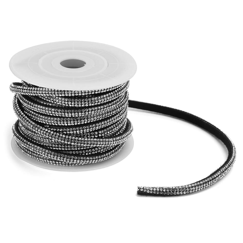 5 Yards Rhinestone Ribbon Trim Crystal Rhinestone Ribbon Sparkling Rhinestone Ribbon Mesh Wrap Roll Bling Arts Crafts Event Decorations for Clothing Dress Belt Collar Hairpin Shoes Accessory(Black)