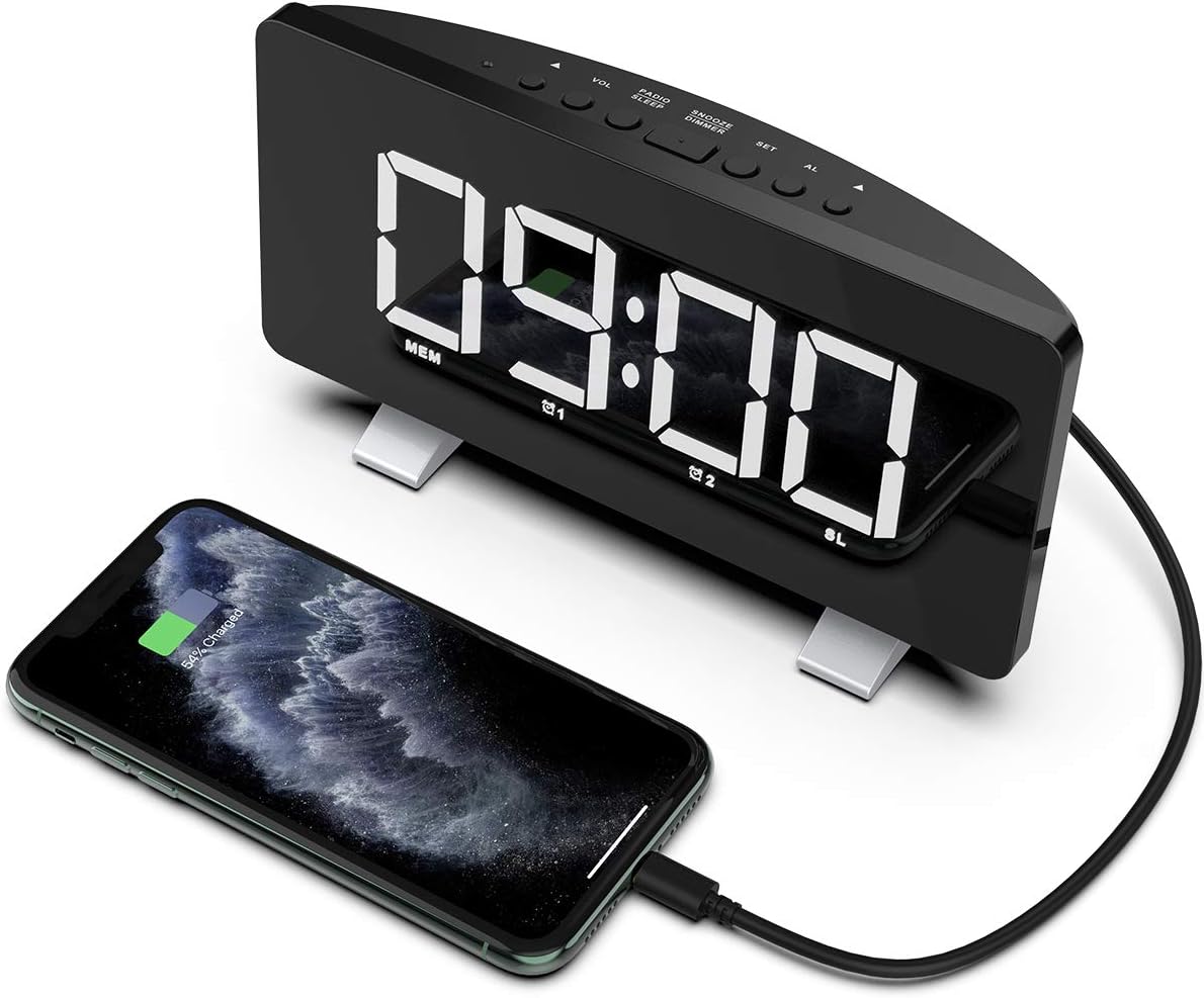 Acokki Radio Alarm Clock LED Digital Alarm Clock, Desk Clock with FM Radio and Large Display Screen, 4 Levels Brightness, Automatic Dimmer, Sleep Timer, Dual Alarms