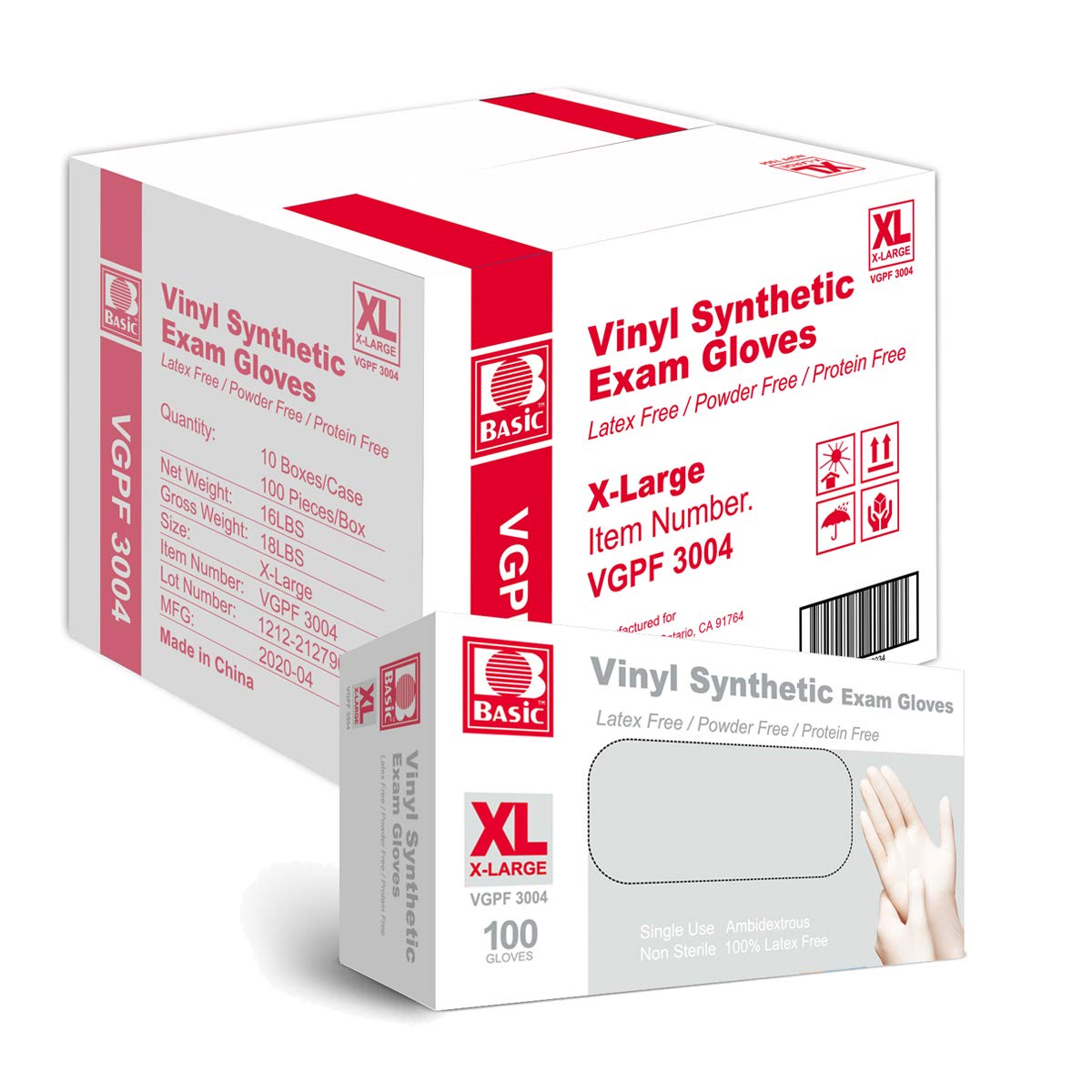 Size Xtra Large Basic Medical Clear Vinyl Exam Gloves - Latex-Free & Powder-Free - VGPF-3004 (Case of 1,000), Xtra Large