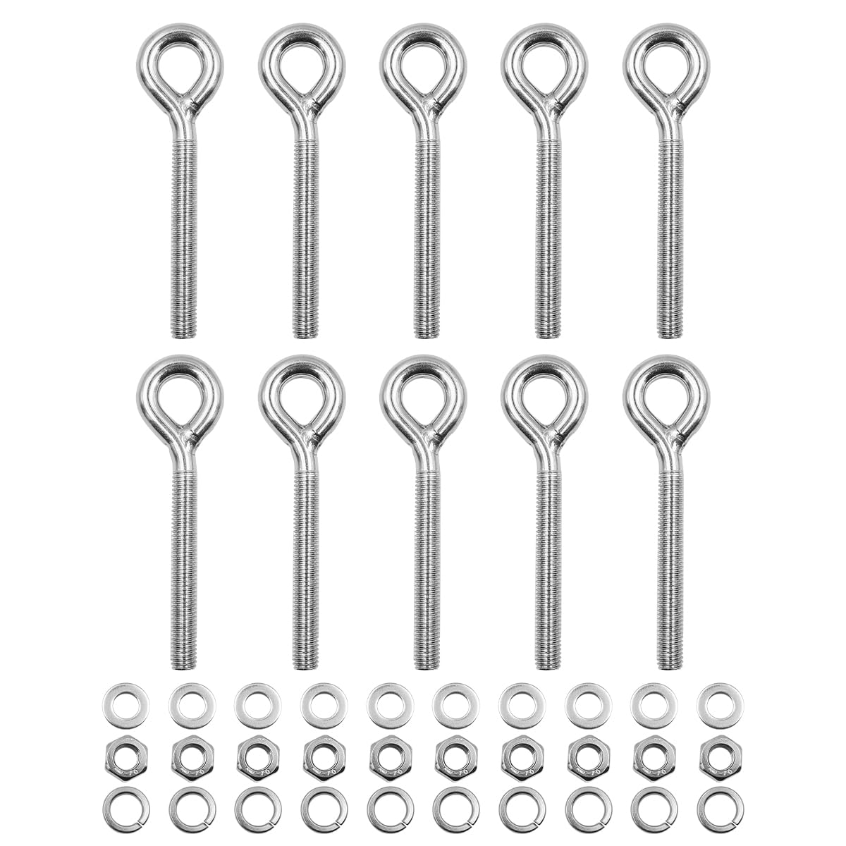 Pack of 10 ZONADAH M8 Eye Ringbolt Long Shank 304 Stainless Steel Closed Weld Coil Screw Threaded Rod for Hammocks, Swing Chair, Garden, Boat, Yacht, Marine