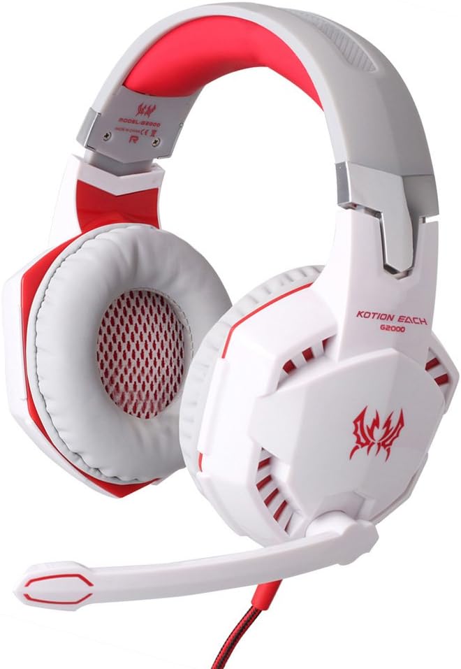 KOTION EACH G2000 Over-ear Game Gaming Headphone Headset Earphone Headband with Mic Stereo Bass LED Light for PC Game (White)