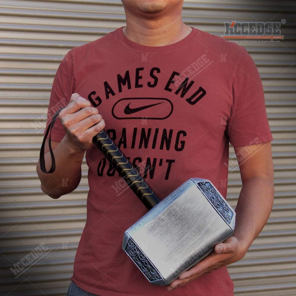 Avengers Endgame 17 Inch Large Adult Size Thor's Hammer PU Foam Thunder Hammer Toy Collectors Cosplay Prop Fancy Replica Weapon Silver Grey: Clothing
