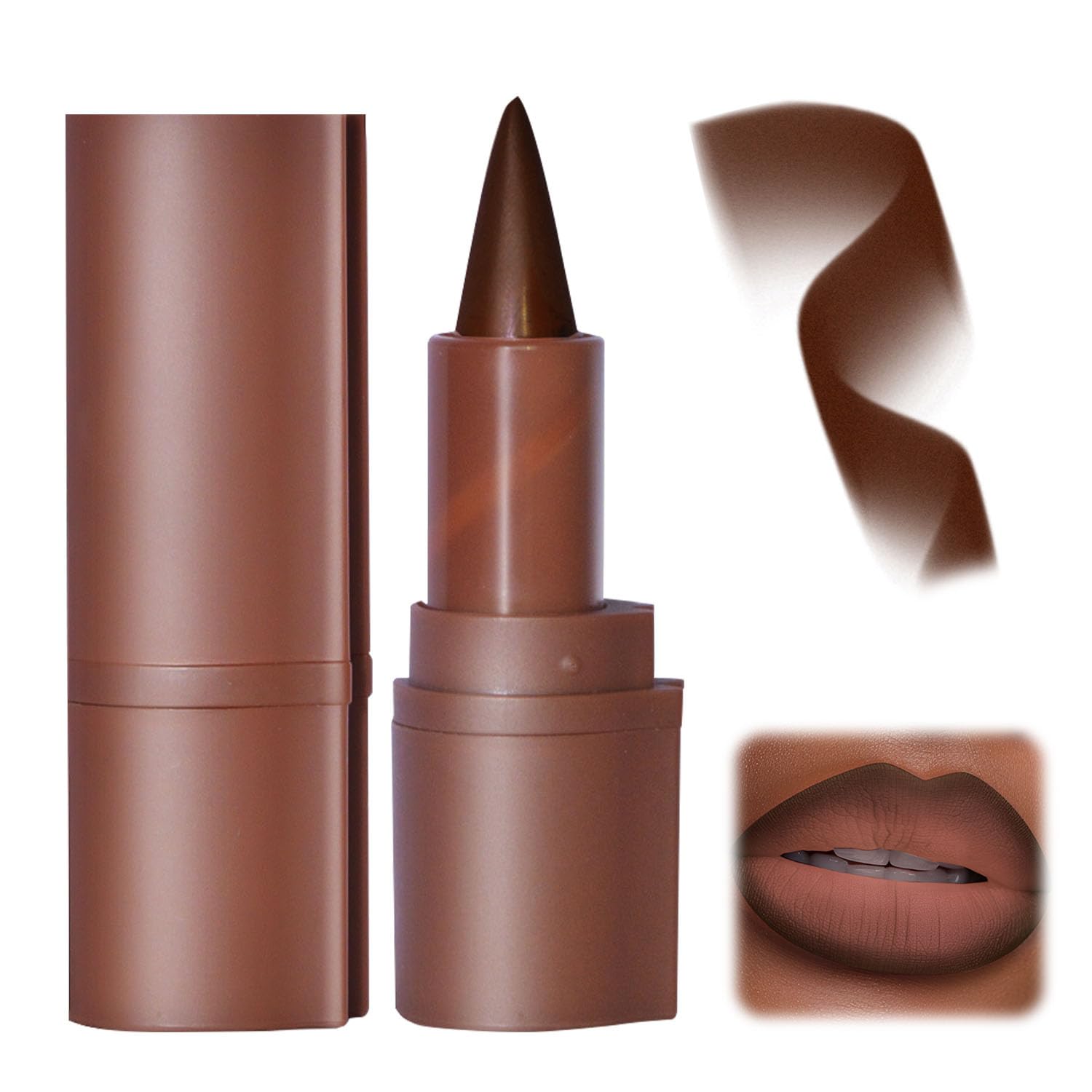 2-in-1 Coffee Bean Color Matte Lip Liner & Lipstick, Gradient Dark Brown Lipliner for Ombre Effect, Waterproof Matte Nude Lipliner Smudge Effect, Long-Lasting Lip Makeup for Gradient Lips