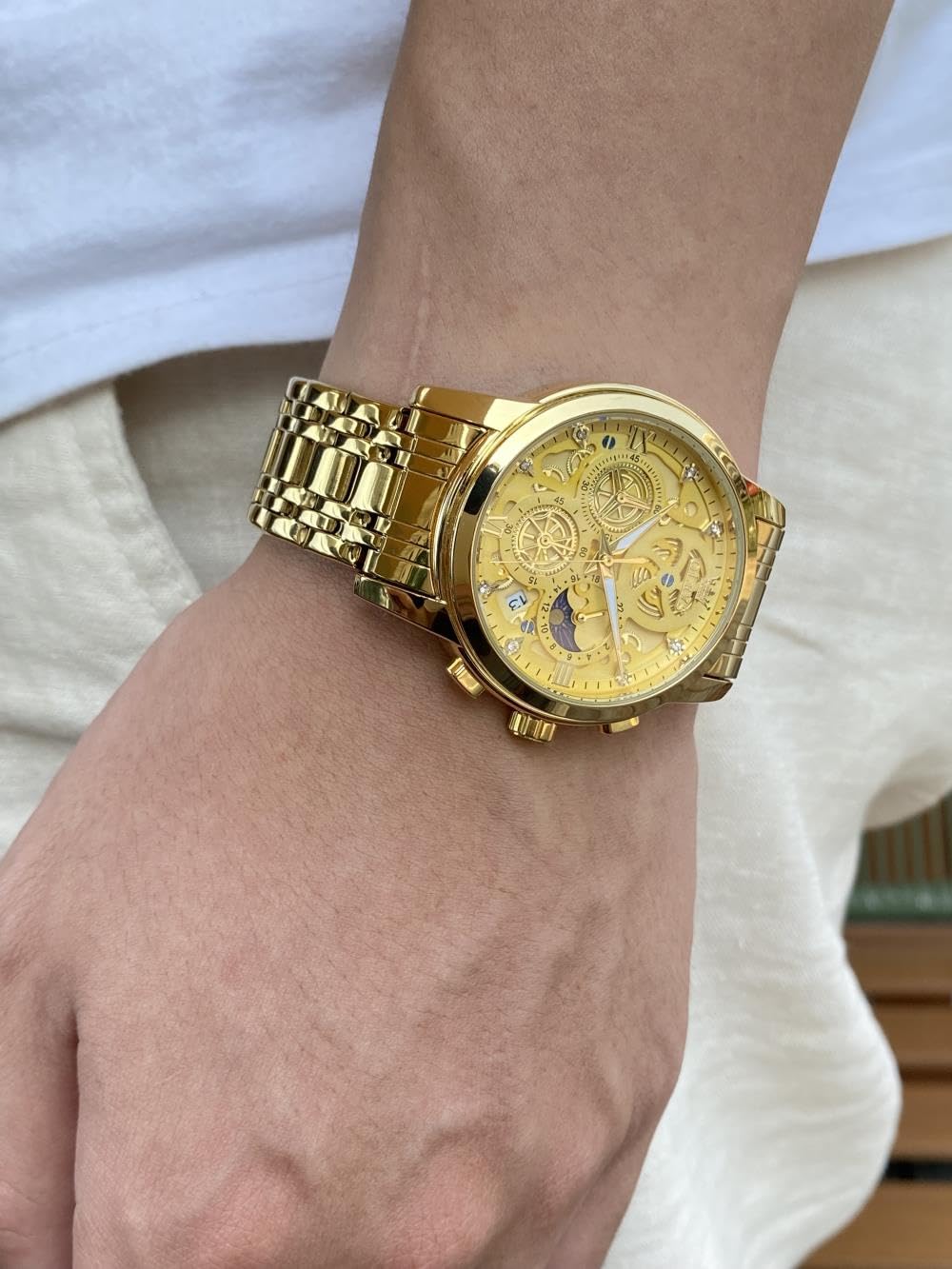 OLEVS Mens Watch Chronograph Luxury Diamond Dress Business Analog Quartz Wrist Watches Stainless Steel Waterproof Luminous