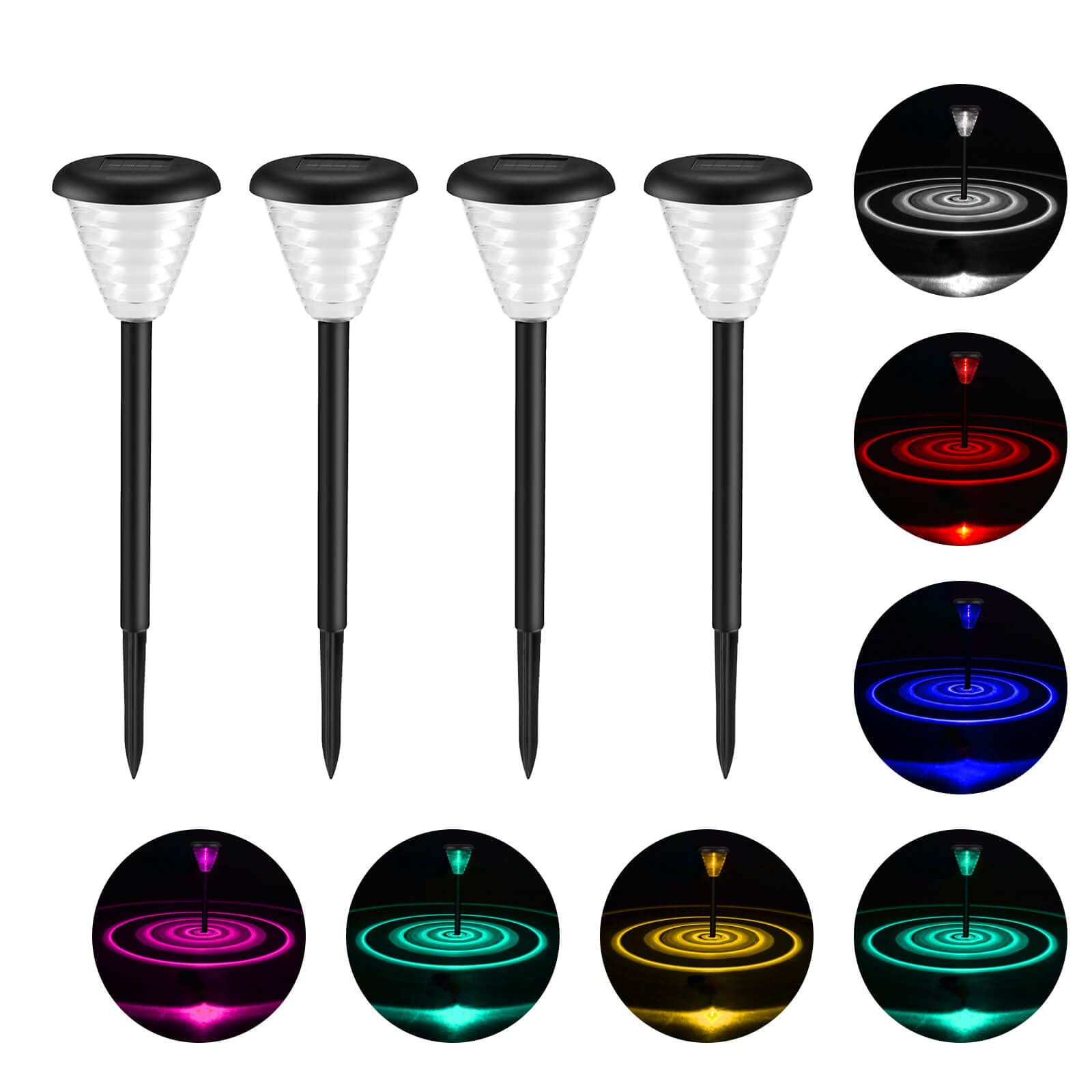 Solar Pathway Lights Waterproof Solar Garden Decor Warm White&RGB 2 Working Modes Solar Outdoor Lights(4Pack)