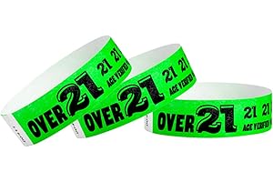 500 WristCo Over 21 Green - Tyvek Wristbands for Events - ¾” x 10” - Waterproof Recyclable Comfortable Tear Resistant Paper Bracelets Wrist Bands for Concerts Festivals Admission Party