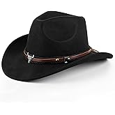 BITUSIC Black Cowboy Hat for Men and Women, Adjustable Wide Brim Western Style Hat Unisex Fashion Accessory for Costume Parties and Outdoor Events, Black