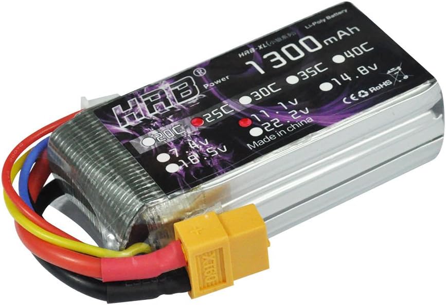 HRB 1300mAh 25C 11.1V 3S lipo Battery with XT60 Plug for RC Racing Drone and FPV Model (3s 1300mAh 25C XT60)