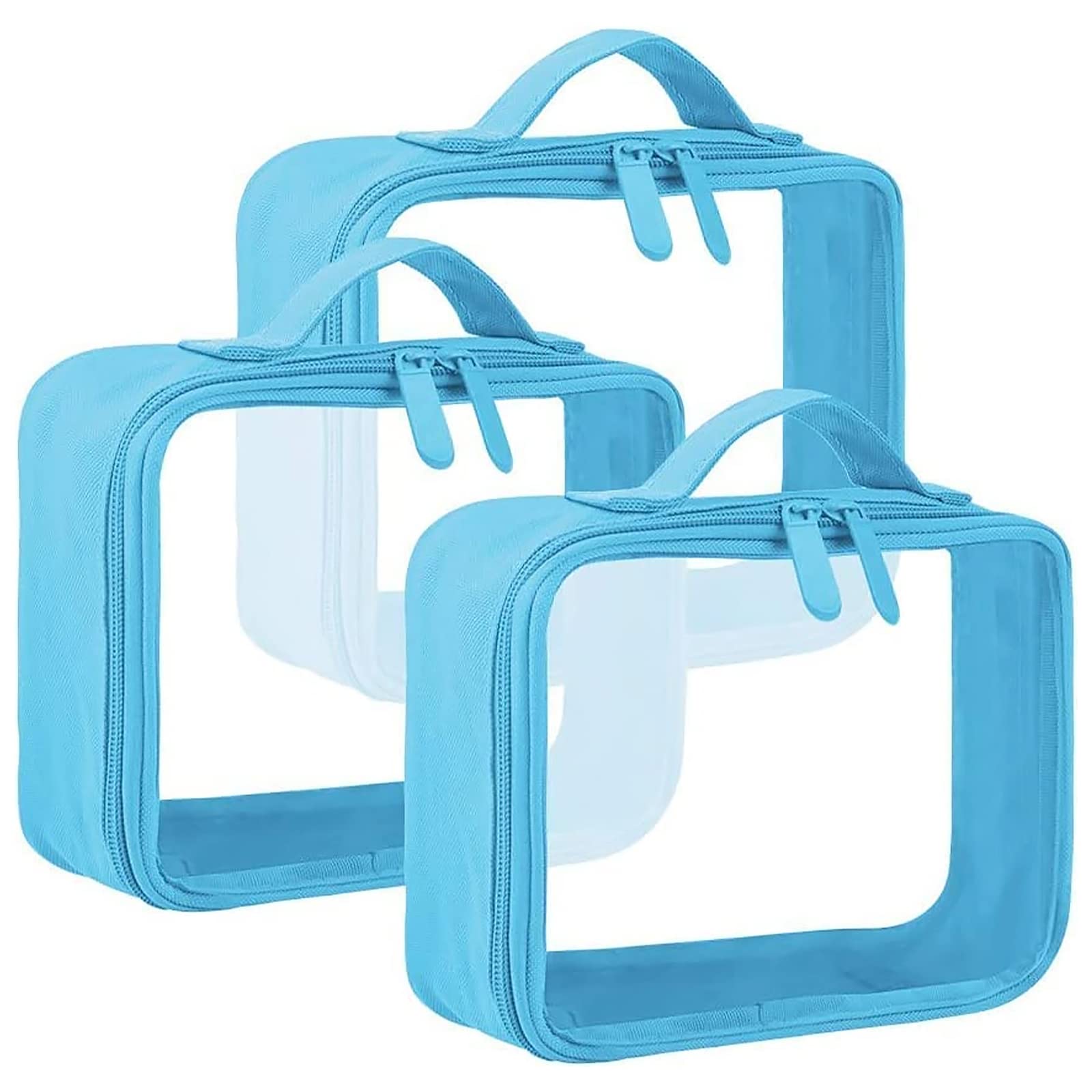 ANRUI TSA Approved Toiletry Bag,Clear Travel Bag, 3 - Blue, 3 Count (Pack of 1), Clear Toiletry Bag